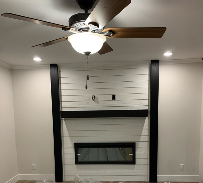 Electric Fireplace with Shiplap Wall