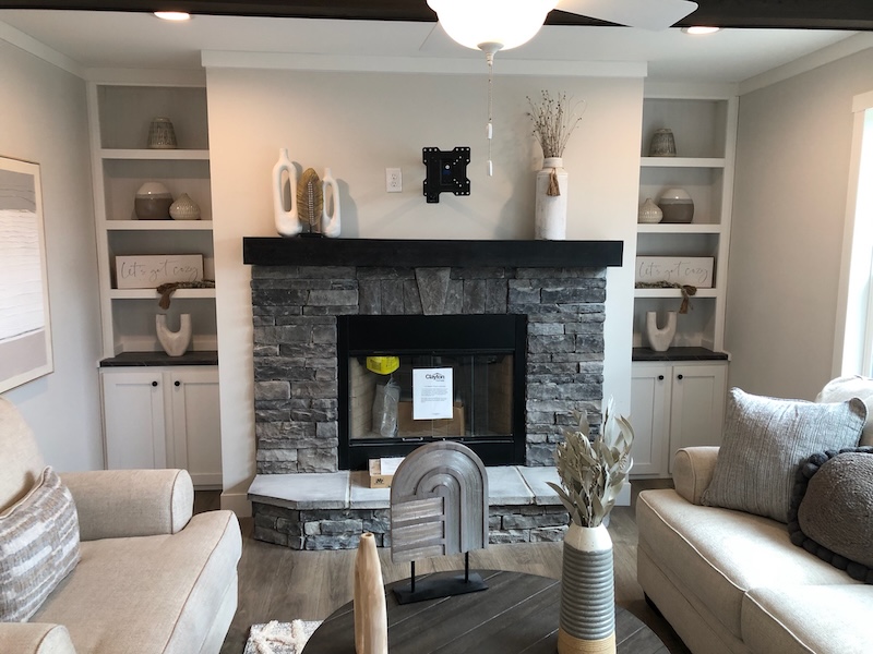 Half Stack Fireplace with Built-In Bookcases